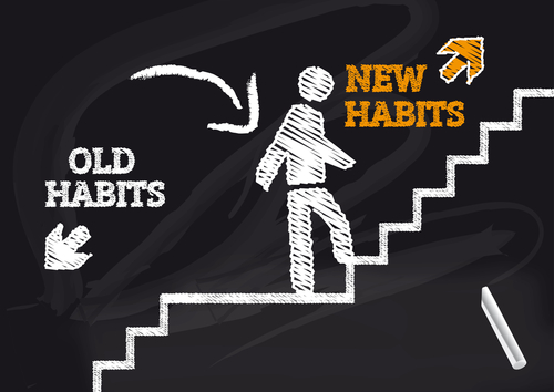 A stick figure turns towards new habits